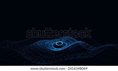 3D futuristic circle wave. Abstract digital background. Glowing music sound wave with dots and lines. Vector technology backdrop with moving blue particles. Graphic effect network connection.
