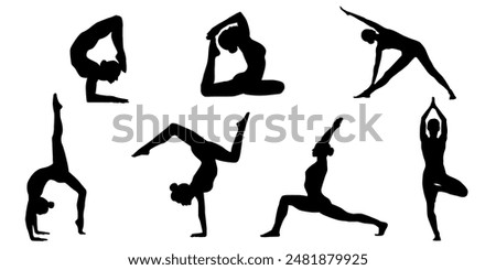 Silhouettes, Sport Women Silhouettes, Yoga, Collection, Yoga Pose, Graphic, Meditate, Relaxation, Workout, Black, Isolated, Lifestyle, Asana, Relax, Vector Illustration