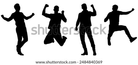 Silhouettes, Happy Men Silhouettes, Success, Happy Emotion, Win, Collection, Jump, Celebration, Vector Illustration	