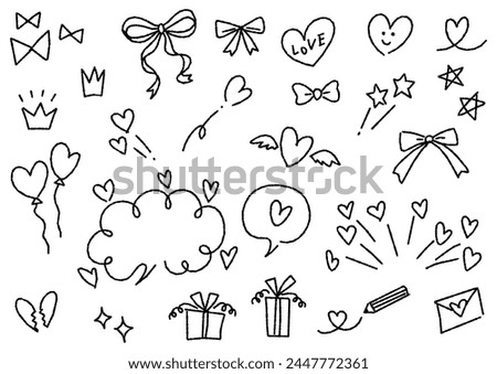 Handwritten hearts, ribbons and speech bubbles (bumpy line), vector illustration