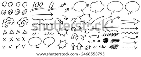 Handwritten speech bubble and test scoring material icon set, vector illustration