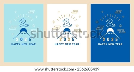 Japanese New Year's card with snake and Mt. Fuji, Year of the Snake 2025, vector illustration