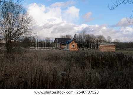 Image, Stock Photo Autumn field under cumulus clouds in sunlight