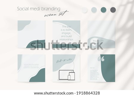 Instagram social media story post feed template background in ocean blue colors. banner mockup layout for travel, cosmetics, cosmetology, beauty, fashion, coach, spa, content