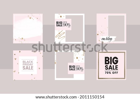 Instagram social media story post reel layout template. square frame app background in pink and gold glitter. banner for black Friday sale, special price, limited promotion for beauty, makeup, jewelry
