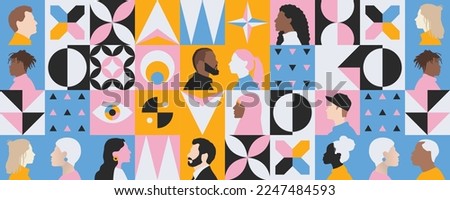 creative modern background of diversity inclusion communication in multicultural community group. illustration of abstract people from different cultures and age