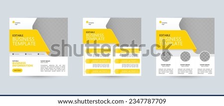 business brochure ad social media post template background with timeline agenda podcast schedule interview conference text and image layout. white yellow vector banner for marketing and advertising