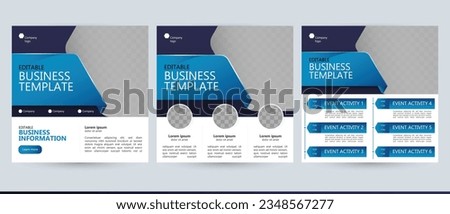 blue business template social media post ad brochure background with space for image photo and text layout podcast agenda time line schedule information simple minimal geometric vector frame