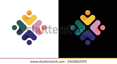 global community logo, abstract 4 people group icon, family children teenager social support, human resource company, business partnership team teamwork people networking connect cooperation logotype