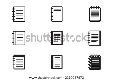 Nootbook Icon Set: Collection of Flat, Outline and Pictogram Symbols for Document, File, Note, Text and Office