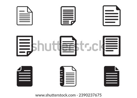 Paper Icon Set: Collection of Flat, Outline and Pictogram Symbols for Document, File, Note, Text and Office