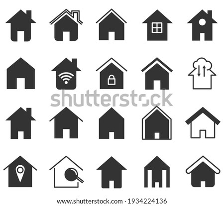 Set of home icon, Thin outline shape of house vector.