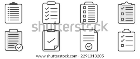 Set of record checklist paper. Business work check or to-do-list document icon. Premium thin line vector illustrator.