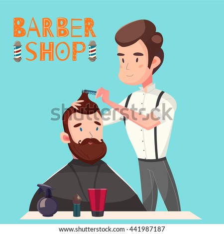 The young man went to do a haircut in the salon. Vector illustration in cartoon style