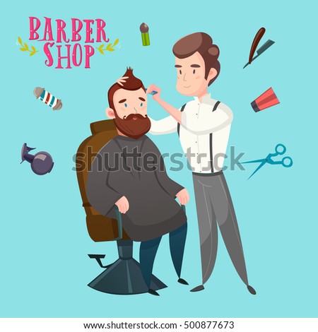 Haircut at the hairdresser. Salon. Characters. Illustration.