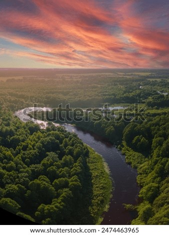 Similar – Image, Stock Photo Aerial perspective at a single tree and a crossing little river in a winter snowy top view.