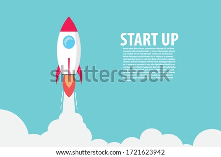 Rocket flying over cloud,Rocket launch. Business startup concept.