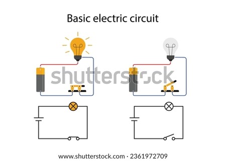 Basic electric circuit with battery light bulb  electric circuit diagram.