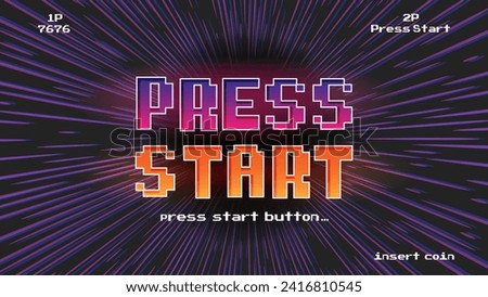 PRESS START INSERT A COIN TO CONTINUE .pixel art .8 bit game.retro game. for game assets in vector illustrations.