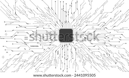 Black circuit diagram on white background. High-tech circuit board connection system.Central Computer Processors CPU concept. technology on white background.	