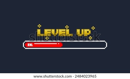 loading bar with the word level up in pixel art style .pixel art .8 bit game.retro game. for game assets in vector illustrations.