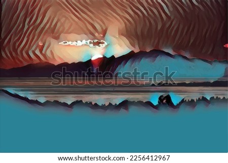landscape abstract art in vector illustration,mountain art,sea art