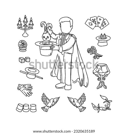 magician hand drawn doodle illustrations vector set