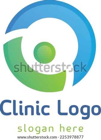 O Clinic Medical Logo Healthcare Symbol. White Cross Sign Negative Space with Green Blue Circle isolated on White Background. Flat Vector Logo Design Template