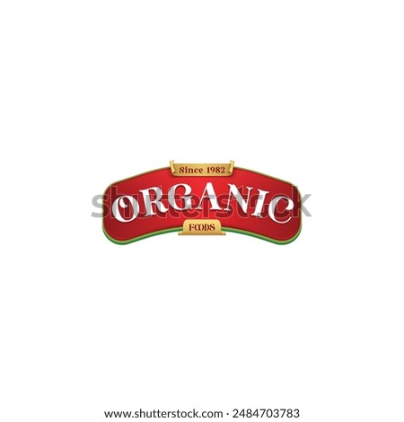 RED rectangle curved shape Vector Food company logo design template ideal for agriculture, organic food, grocery, natural harvest, baby food, cookies, cereals, organic food logo