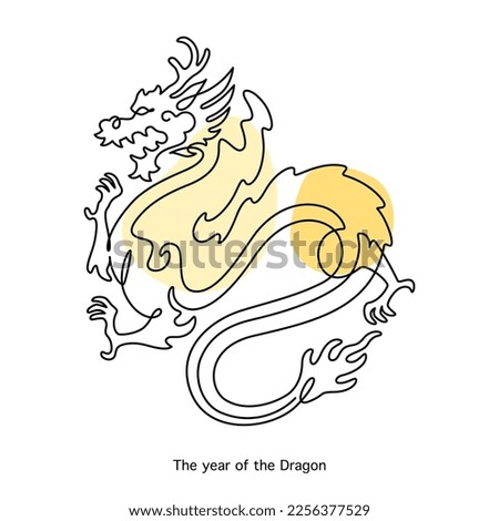 Dragon Chinese Zodiac Sign in minimal line art style, isolated vector illustration