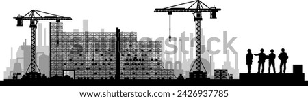 Vector silhouette industry construction industry construction site - group of 4 engineers with construction helmet - team meeting - body