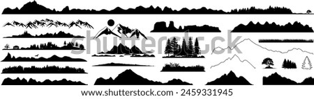 Set of vector silhouettes - Mountains, hills and glaciers - Design elements - Mountain ranges, hills and forests