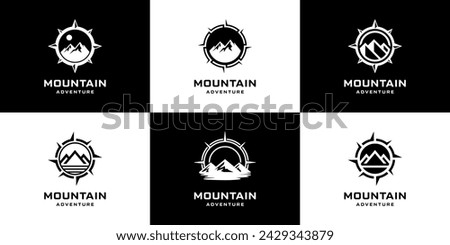 Set of mountain compass logo design template.