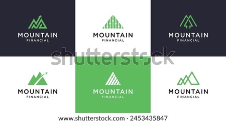 Set of mountain logo design with business financial symbol