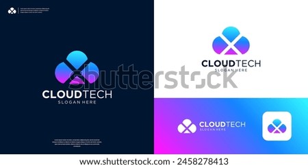 Letter X cloud gradient technology logo design.