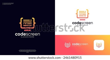 Monitor computer coding logo design template.