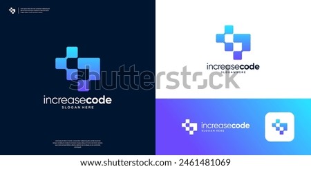 Abstract code symbol with data tech logo design template.