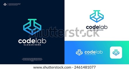 Minimalist coding lab logo design with line art style.