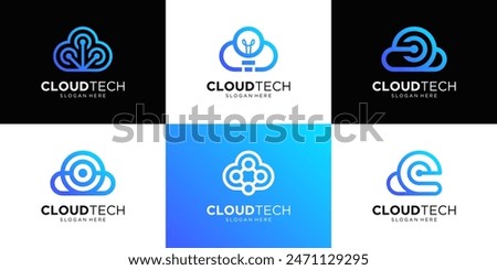 Set of cloud tech logo design template. Abstract computing logo vector illustration.