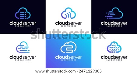 Set of cloud server logo icon vector. Modern server tech logo design template.