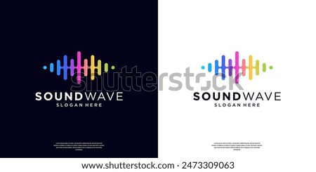 Colorful sound wave equalizer logo template. Abstract audio music, pulse, frequency and digital voice. Symbol music player logo elements.