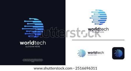 Abstract circle tech logo with dot connection. Global globe symbol logo inspiration.