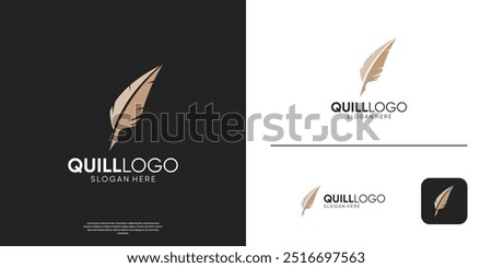 Elegant feather pen logo template. Minimalist quill ink logo vector illustration.