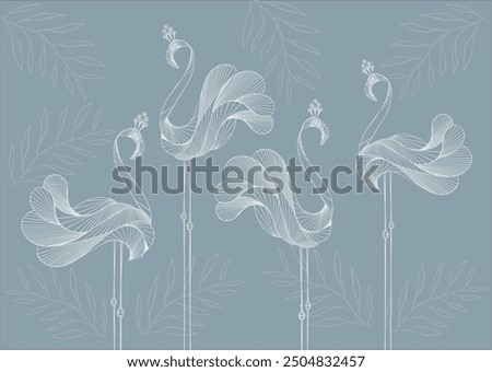 Similar – Image, Stock Photo Flamingo and abstract dark green leaf texture natural background. Leaves leaf texture green organic background layout. Beautiful nature background of vertical garden with tropical green leaf