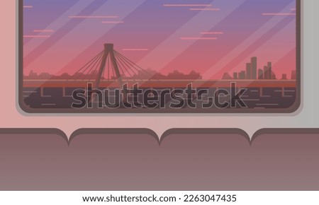inside the subway, scenery outside the window, south korea han river, suset view illustration vector 