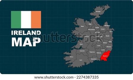 Wexford Map, Wexford red highlighted in Ireland map, flat design illustration vector