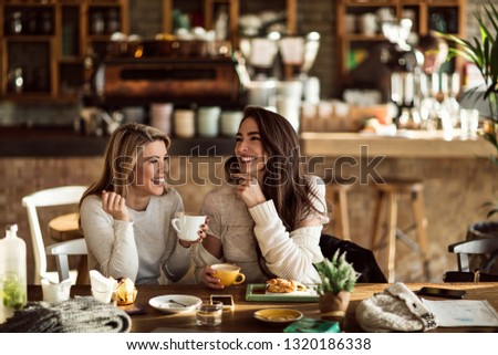 Similar – Foto Bild Fröhliche Frau mit Kaffee im Zimmer