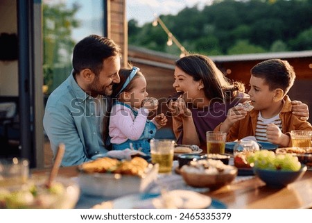 Similar – Image, Stock Photo Happy family having fun on couch