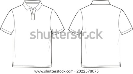 Polo shirt with ribbed collar and armbands. Classic Fit. Vector illustration. Flat technical drawing. Mockup template.