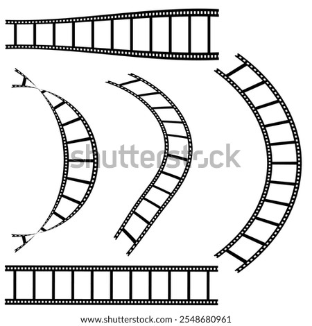 Film Strip icon. Black filled vector illustration. Film reel set 